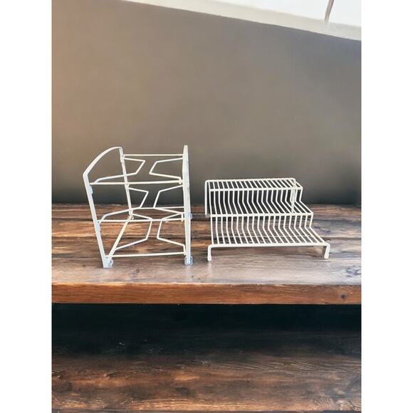 Cabinet Organizer Racks-2 White Coated Metal Stands-Kitchen Spice Wrap Houseware - Picture 1 of 4